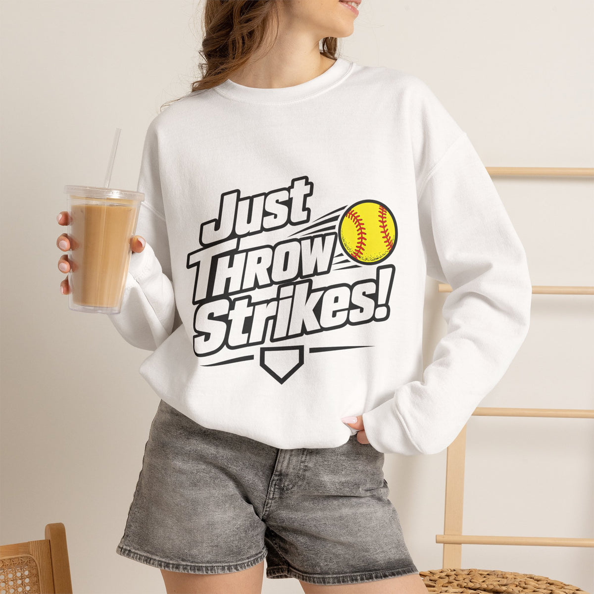 Just Throw Strikes! Softball Crewneck Sweatshirt