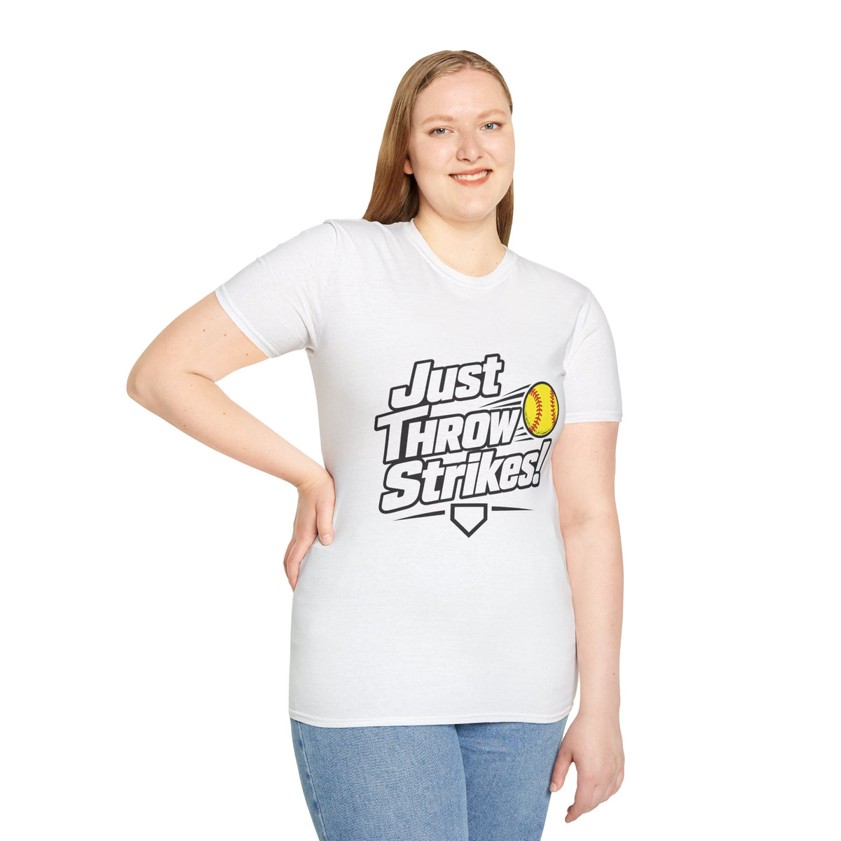 Just Throw Strikes! Softball T-Shirt — Funny Pitching Shirt for Players & Coaches