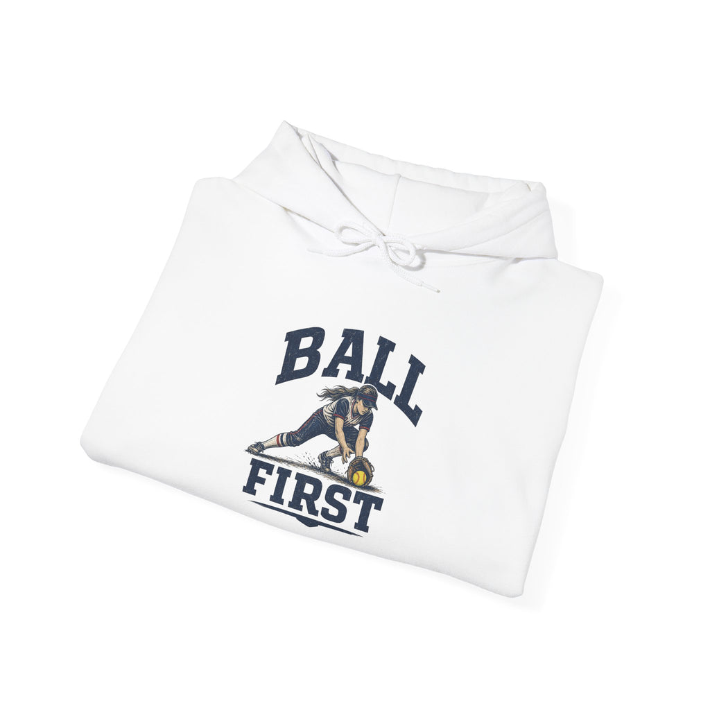 Ball First Hoodie – Vintage Football Player Graphic Sweatshirt