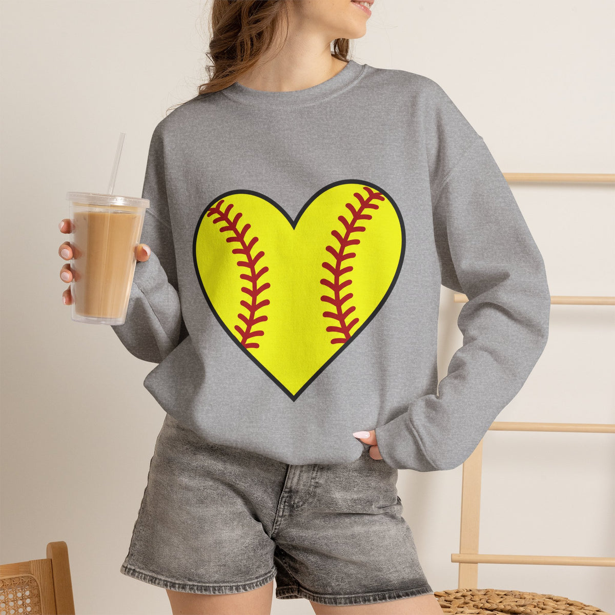 Softball Heart Crewneck Sweatshirt