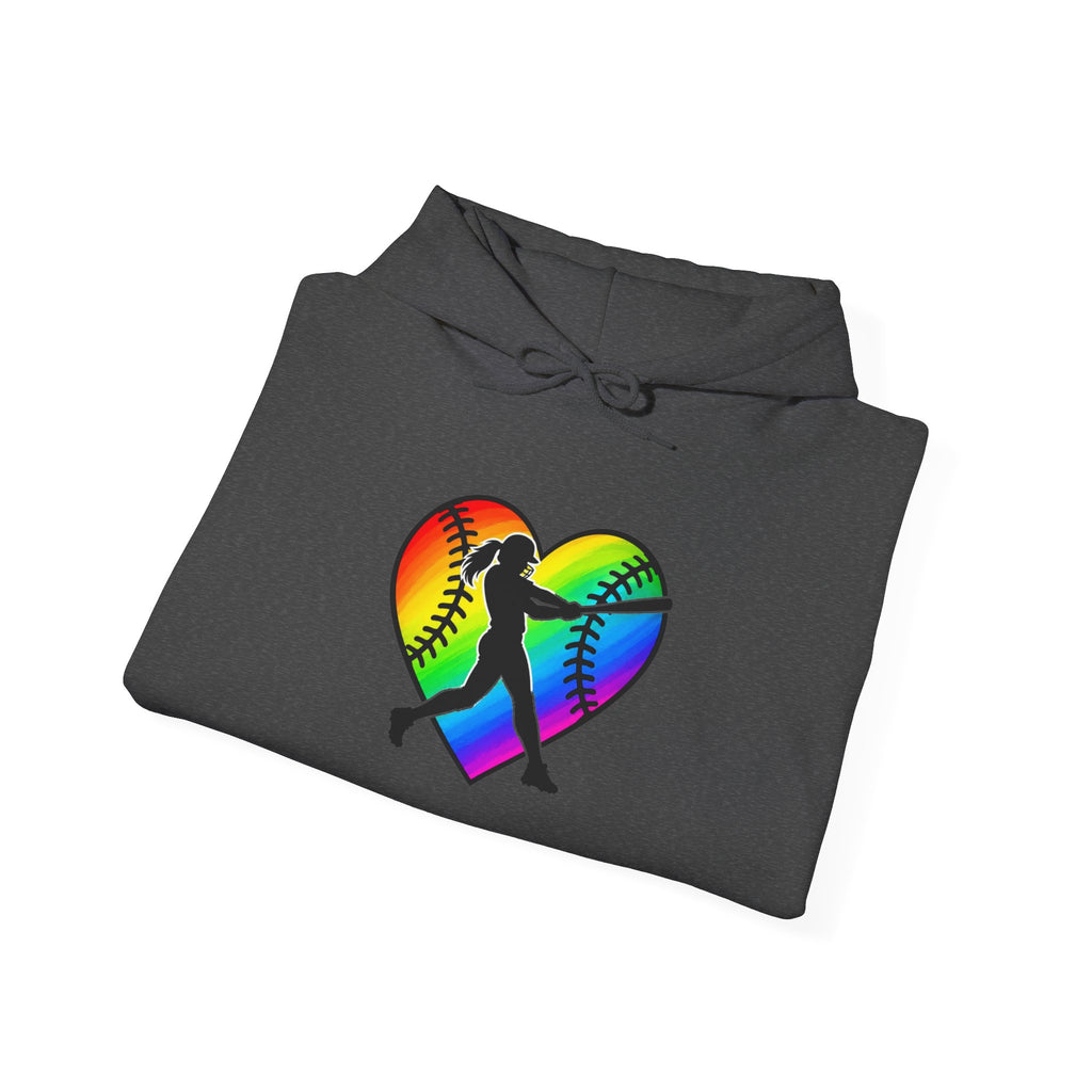 Rainbow Softball Heart Hoodie
