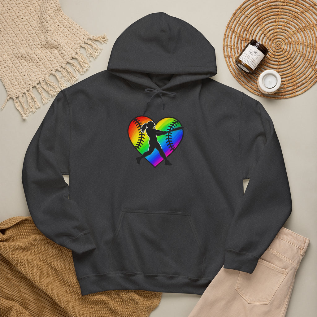 Rainbow Softball Heart Hoodie