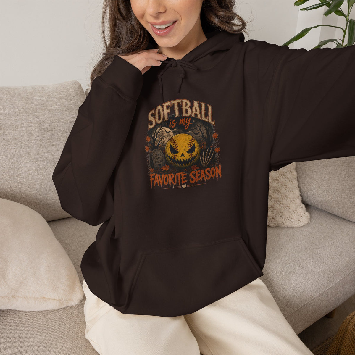 Softball Favorite Season Hoodie — Cute Pumpkin Softball Fall Baseball Mom Gift