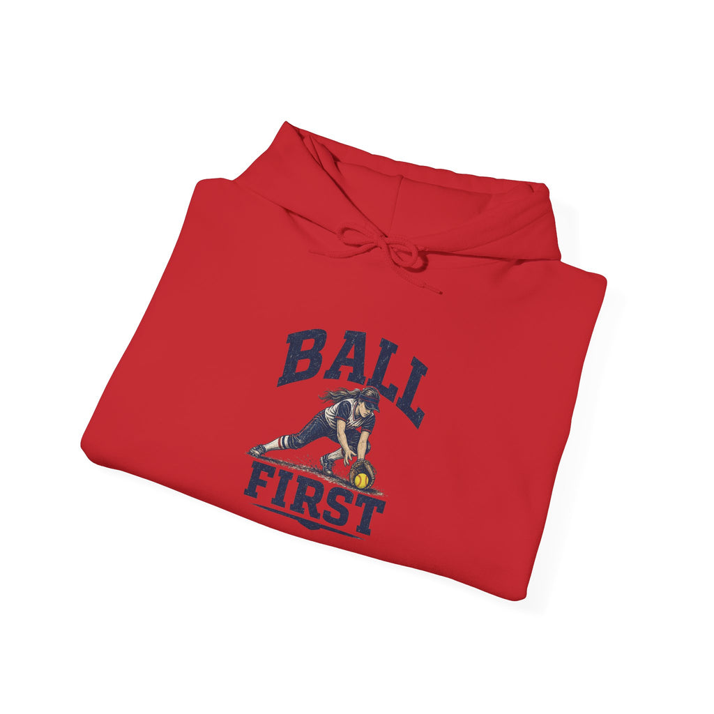 Ball First Hoodie – Vintage Football Player Graphic Sweatshirt