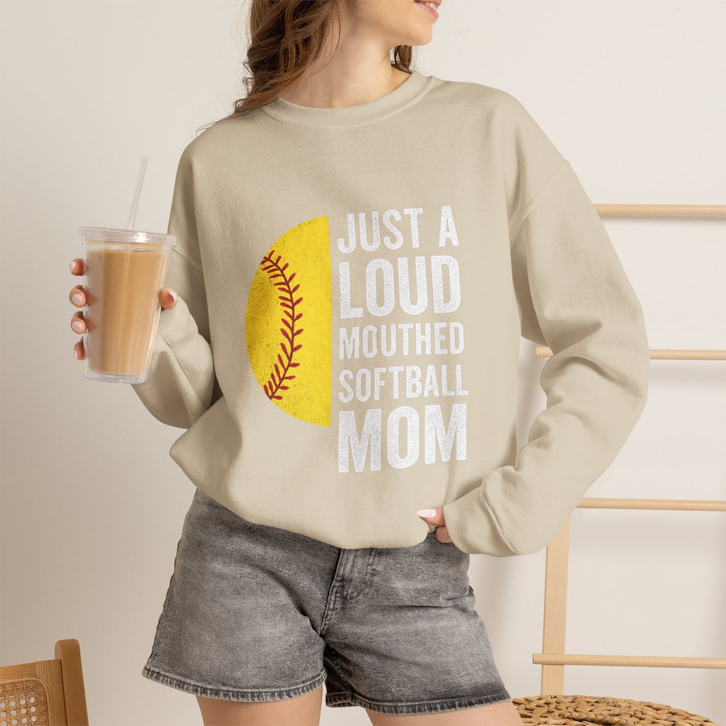 Softball Mom Crewneck Sweatshirt - "Just a Loud-Mouthed Softball Mom"