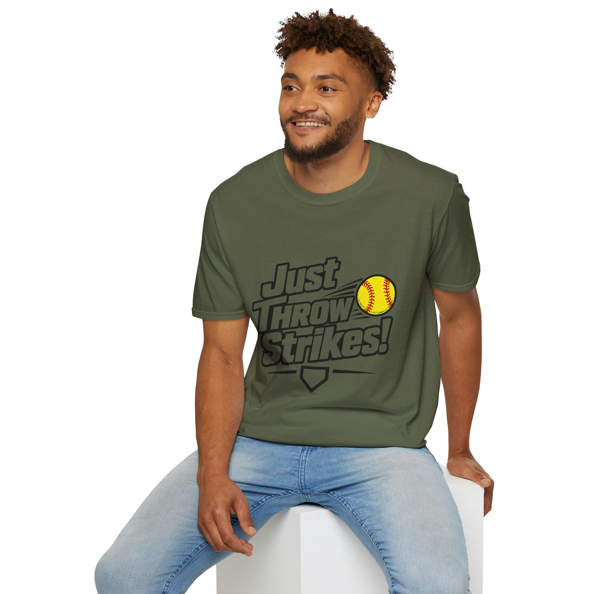 Just Throw Strikes! Softball T-Shirt — Funny Pitching Shirt for Players & Coaches