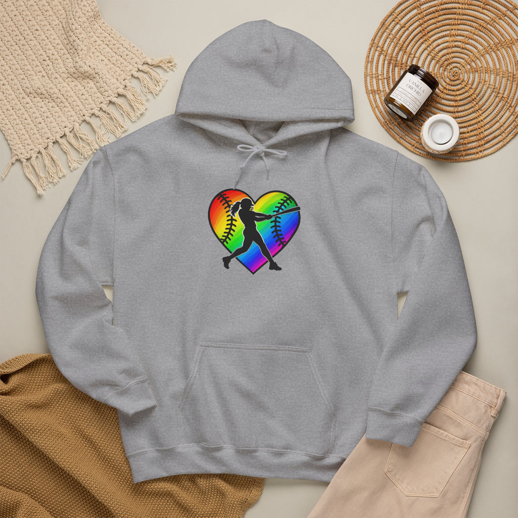 Rainbow Softball Heart Hoodie