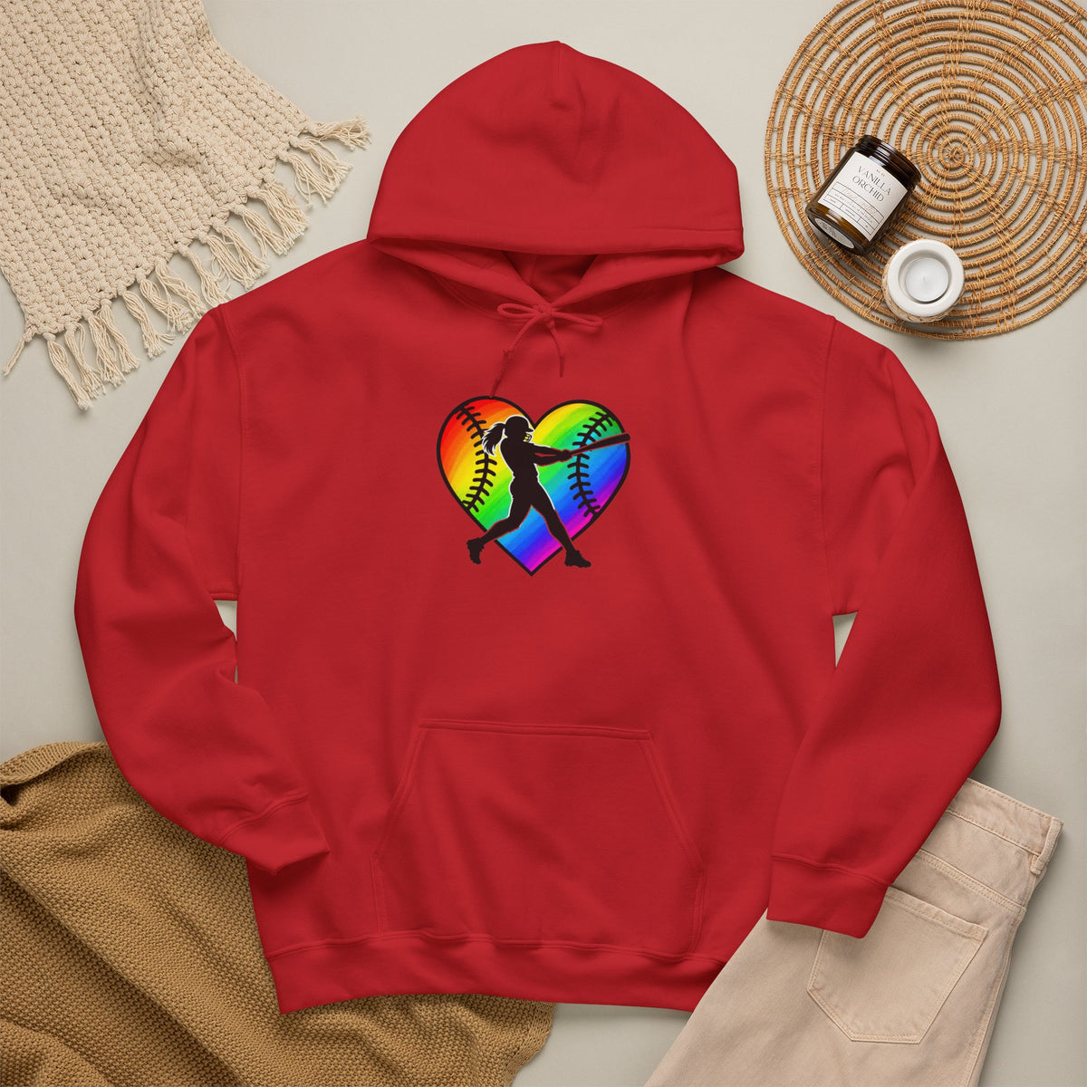Rainbow Softball Heart Hoodie