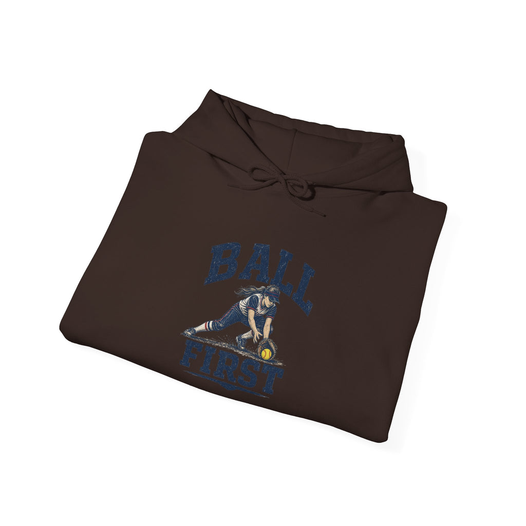 Ball First Hoodie – Vintage Football Player Graphic Sweatshirt