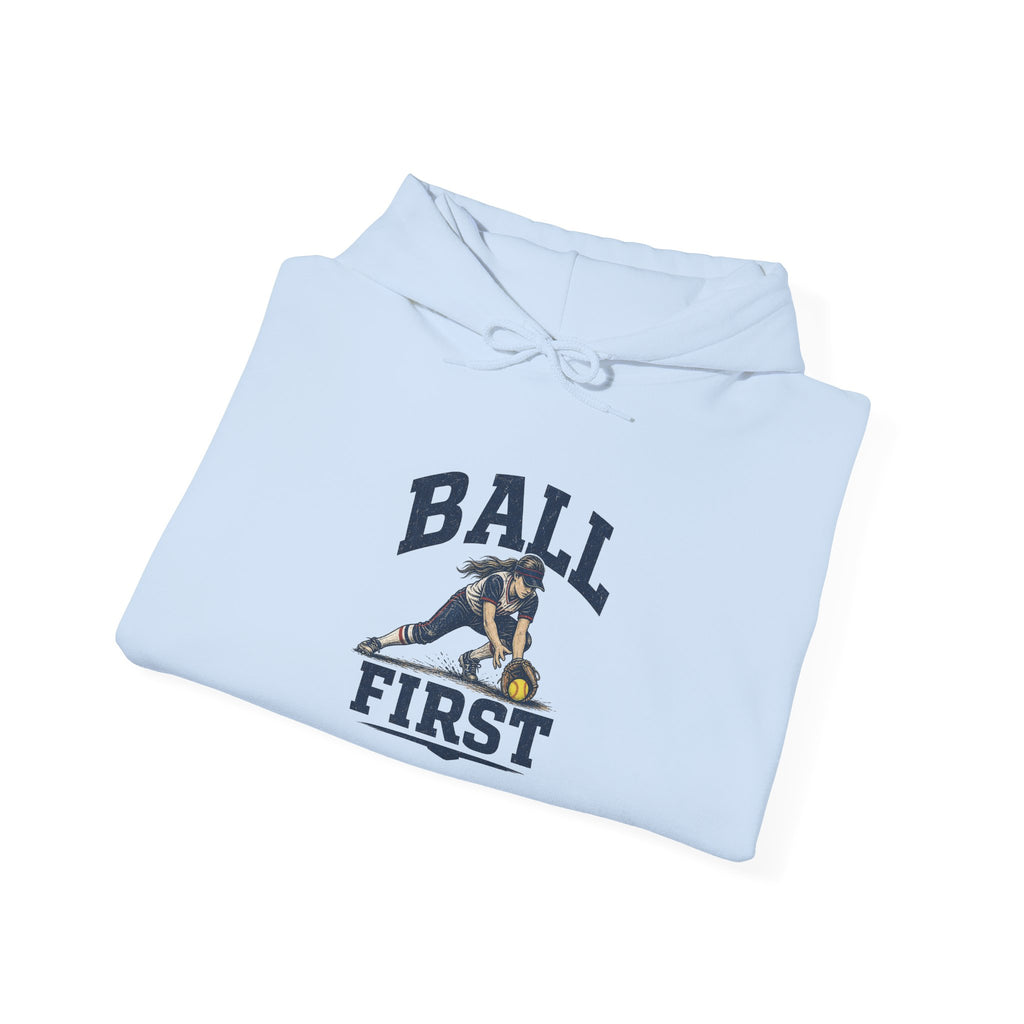 Ball First Hoodie – Vintage Football Player Graphic Sweatshirt