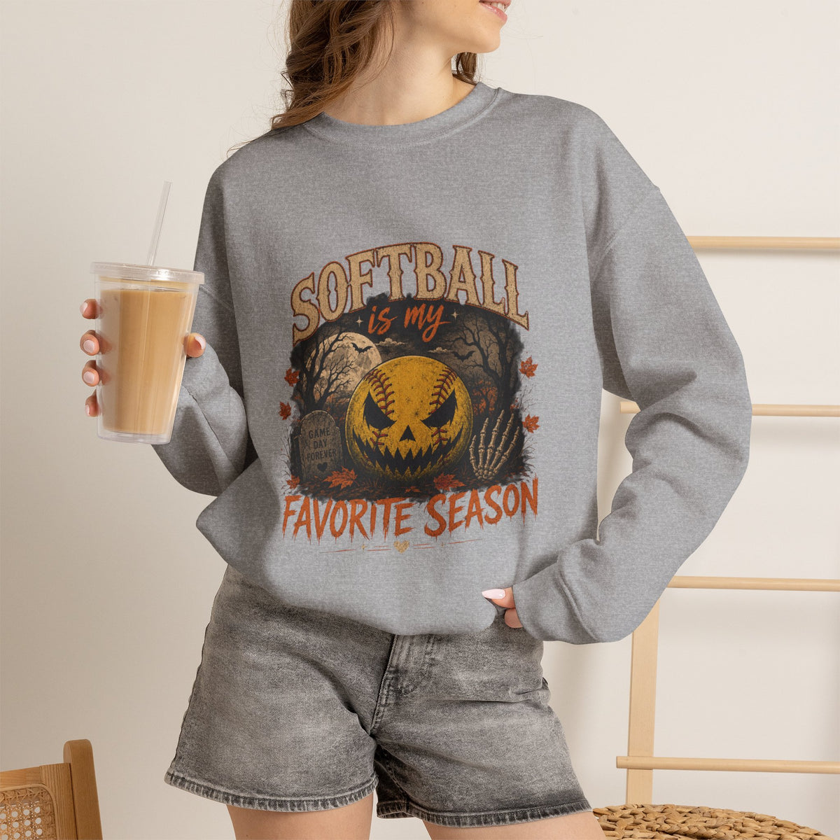 Softball Is My Favorite Season Crewneck Sweatshirt
