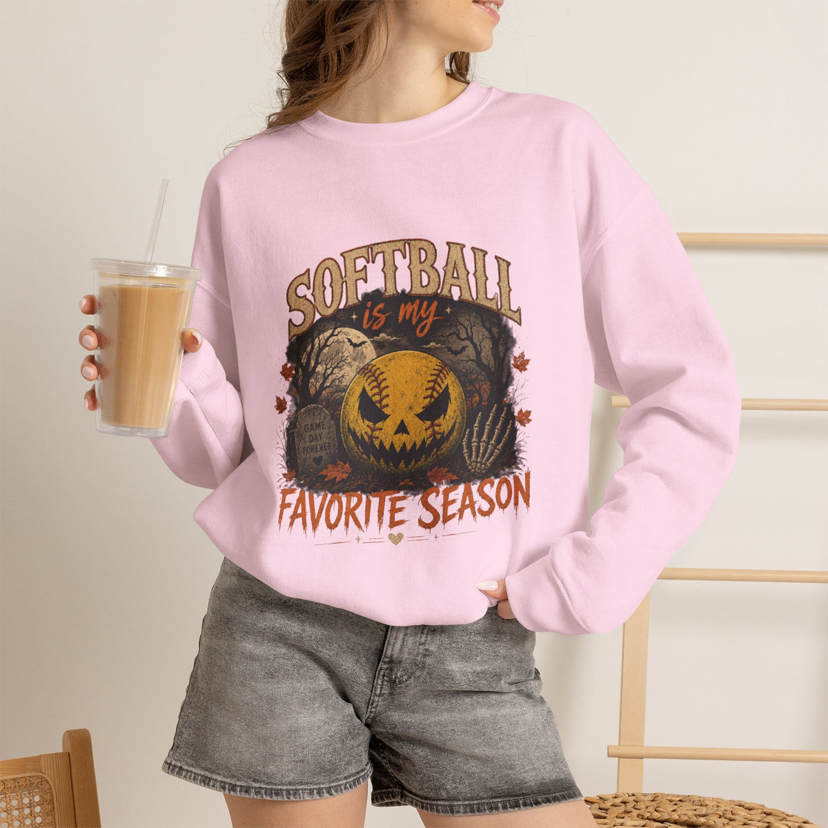 Softball Is My Favorite Season Crewneck Sweatshirt
