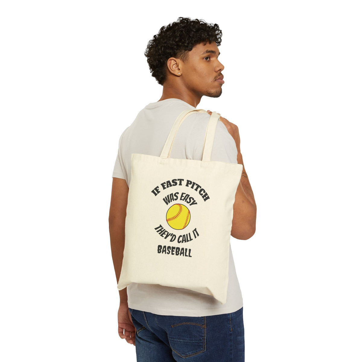 Baseball/Softball Tote Bag – "If Fast Pitch Was Easy They'd Call It Baseball" Cotton Canvas Tote