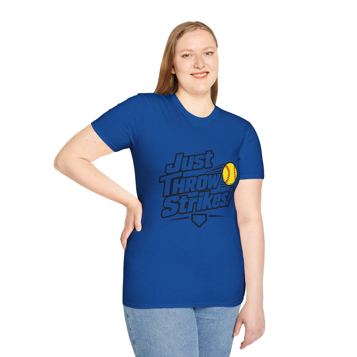 Just Throw Strikes! Softball T-Shirt — Funny Pitching Shirt for Players & Coaches