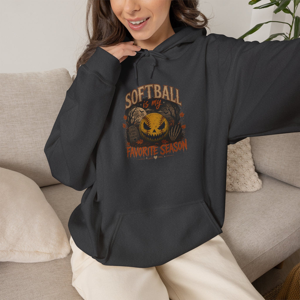 Softball Favorite Season Hoodie — Cute Pumpkin Softball Fall Baseball Mom Gift