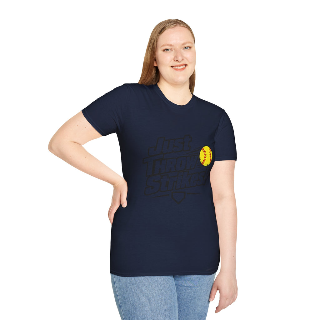 Just Throw Strikes! Softball T-Shirt — Funny Pitching Shirt for Players & Coaches