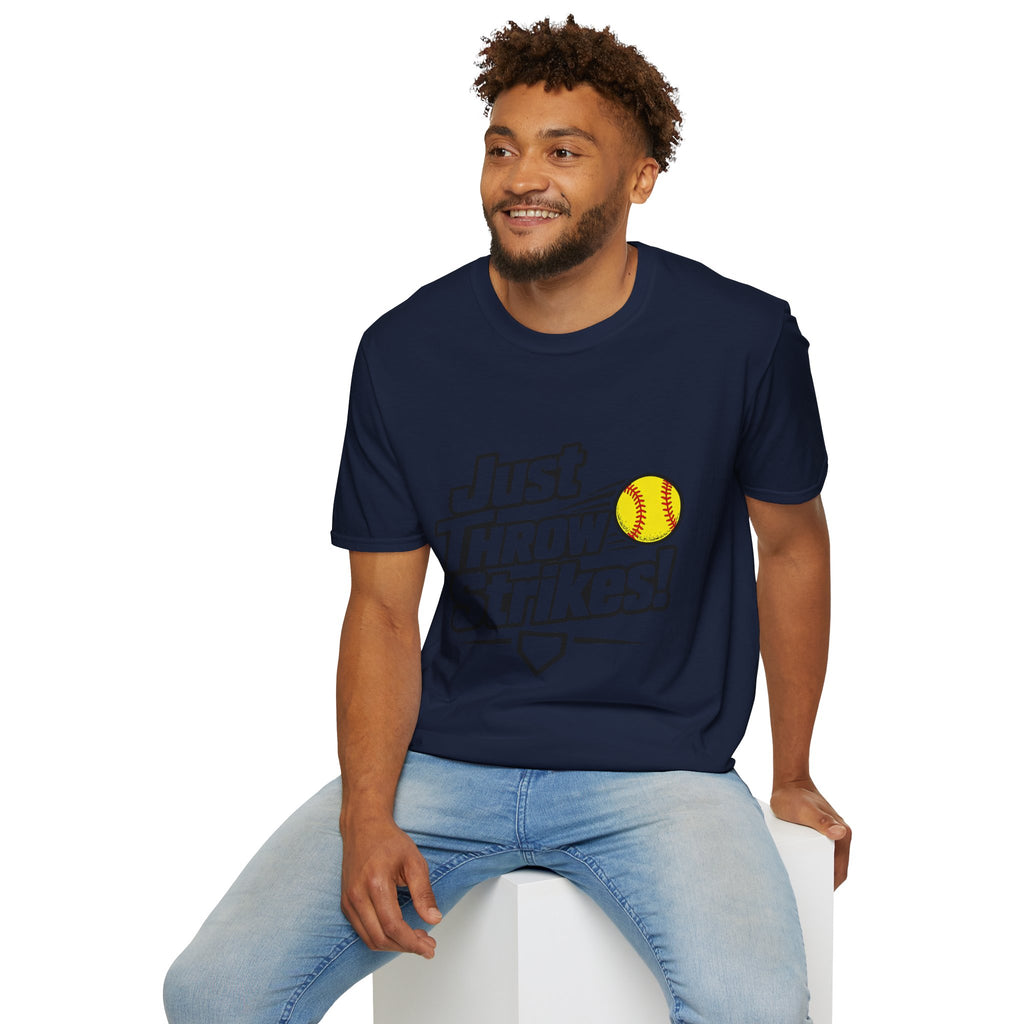 Just Throw Strikes! Softball T-Shirt — Funny Pitching Shirt for Players & Coaches