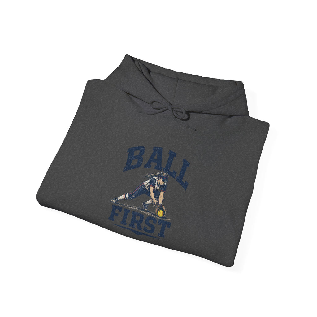 Ball First Hoodie – Vintage Football Player Graphic Sweatshirt