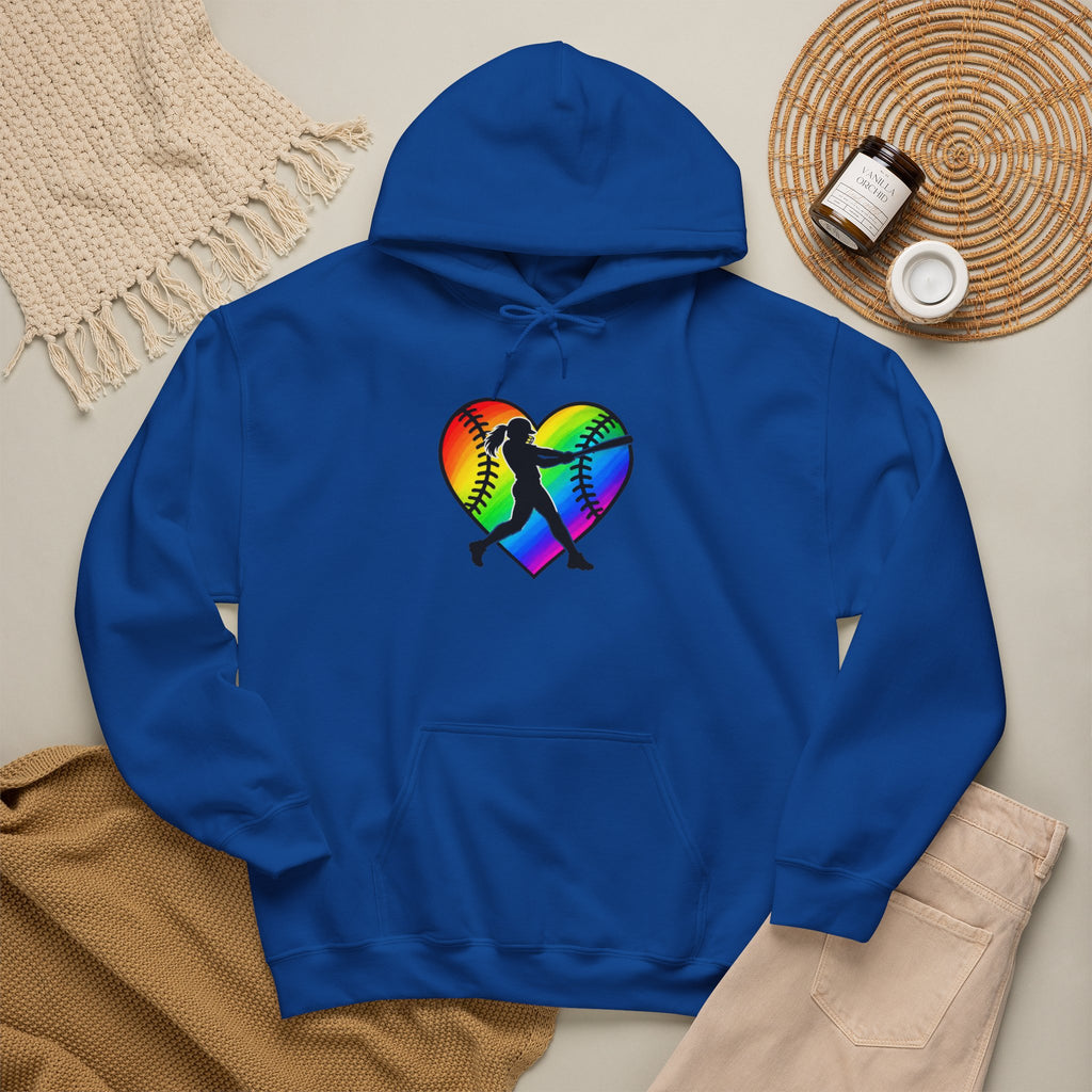 Rainbow Softball Heart Hoodie