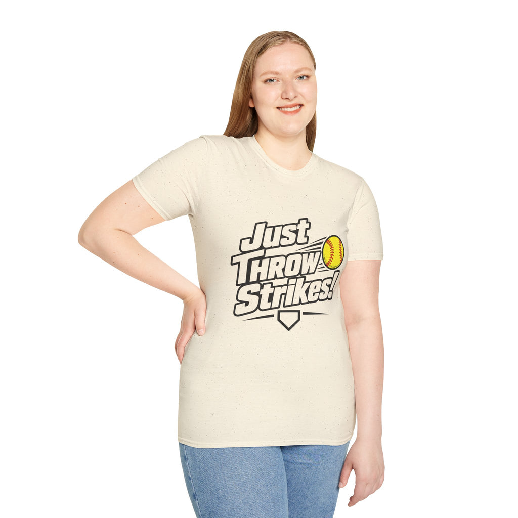 Just Throw Strikes! Softball T-Shirt — Funny Pitching Shirt for Players & Coaches