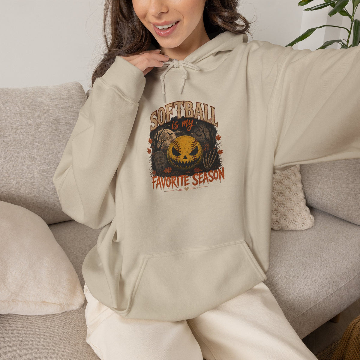 Softball Favorite Season Hoodie — Cute Pumpkin Softball Fall Baseball Mom Gift