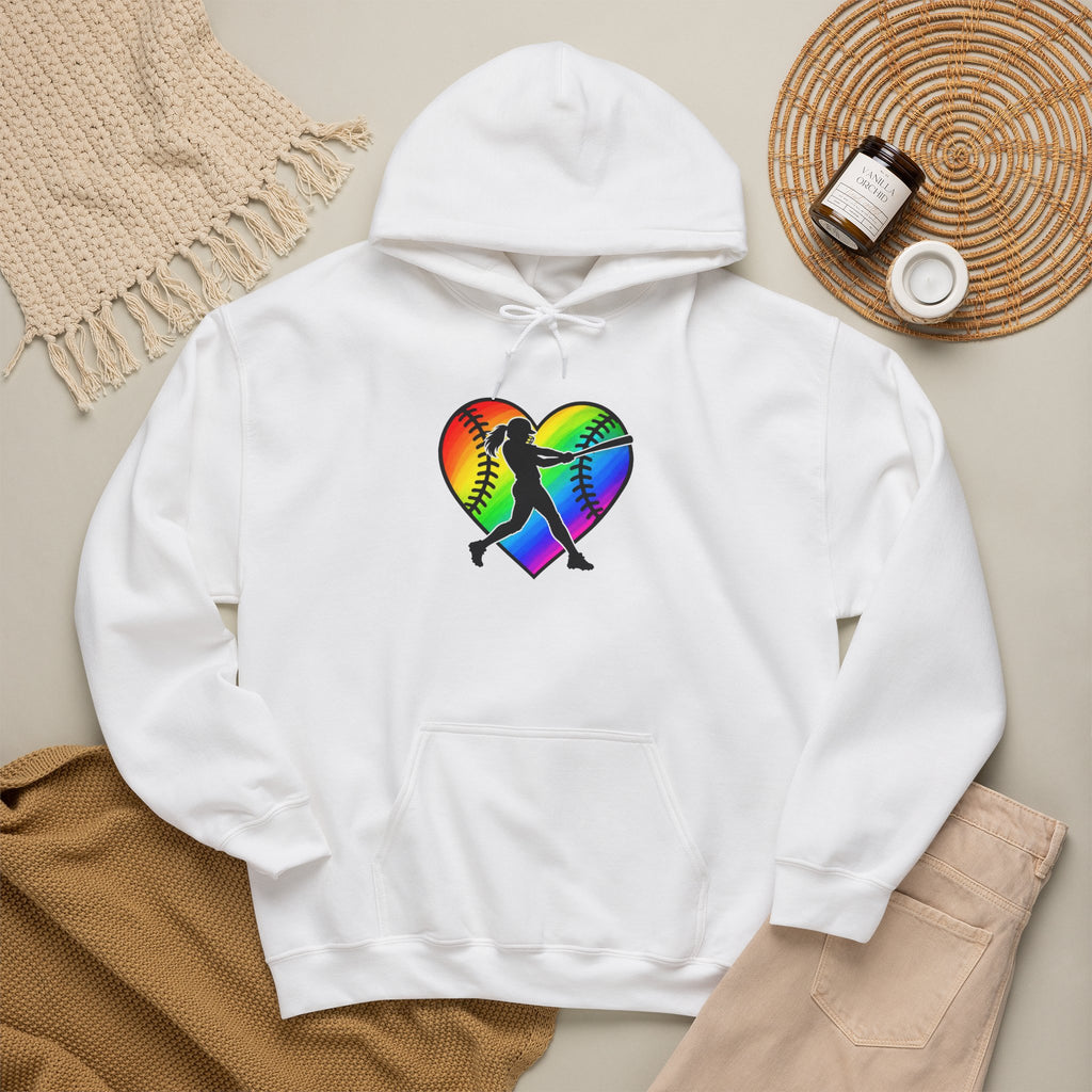 Rainbow Softball Heart Hoodie