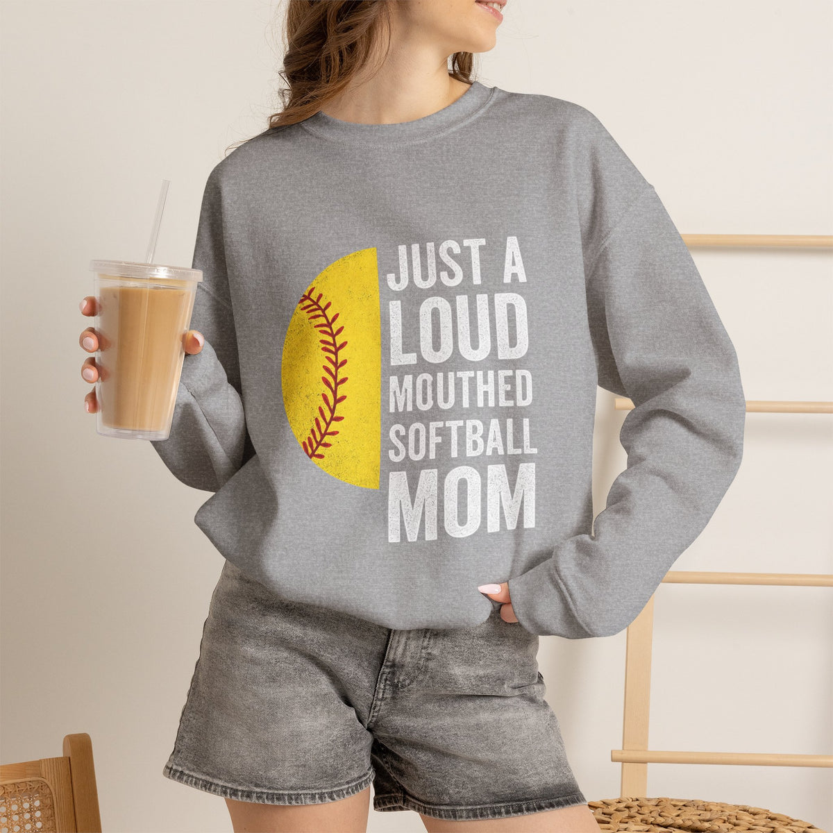 Softball Mom Crewneck Sweatshirt - "Just a Loud-Mouthed Softball Mom"