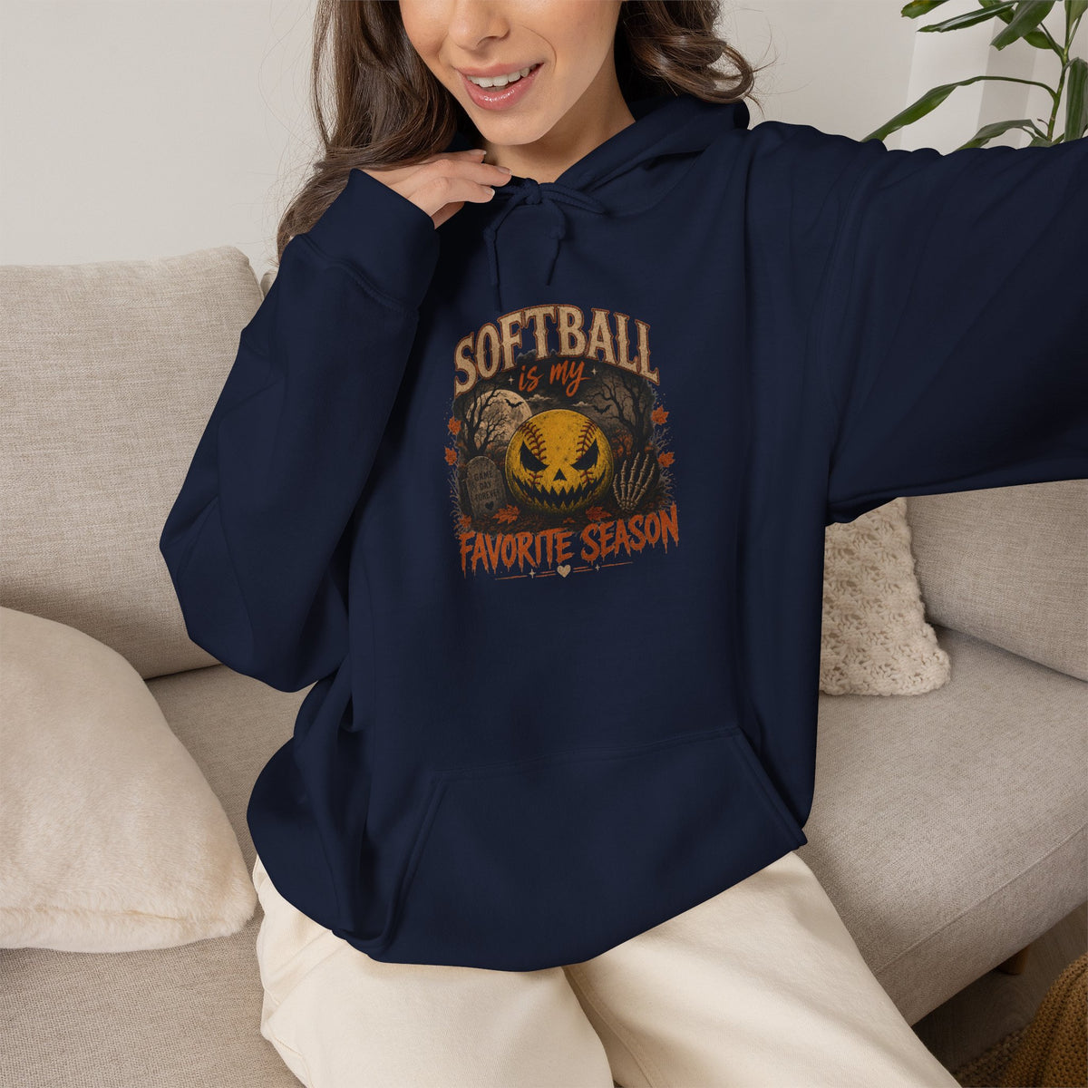 Softball Favorite Season Hoodie — Cute Pumpkin Softball Fall Baseball Mom Gift