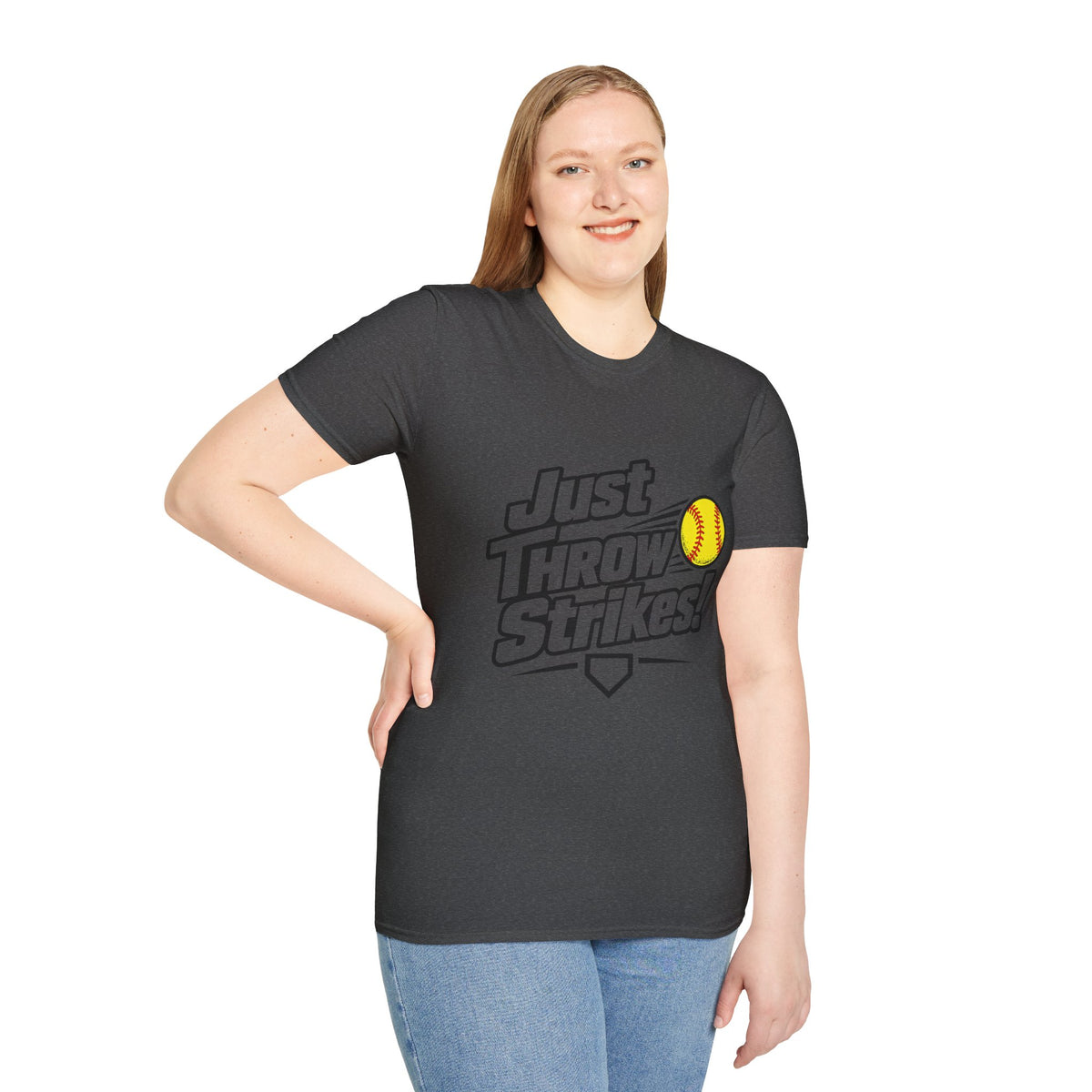 Just Throw Strikes! Softball T-Shirt — Funny Pitching Shirt for Players & Coaches