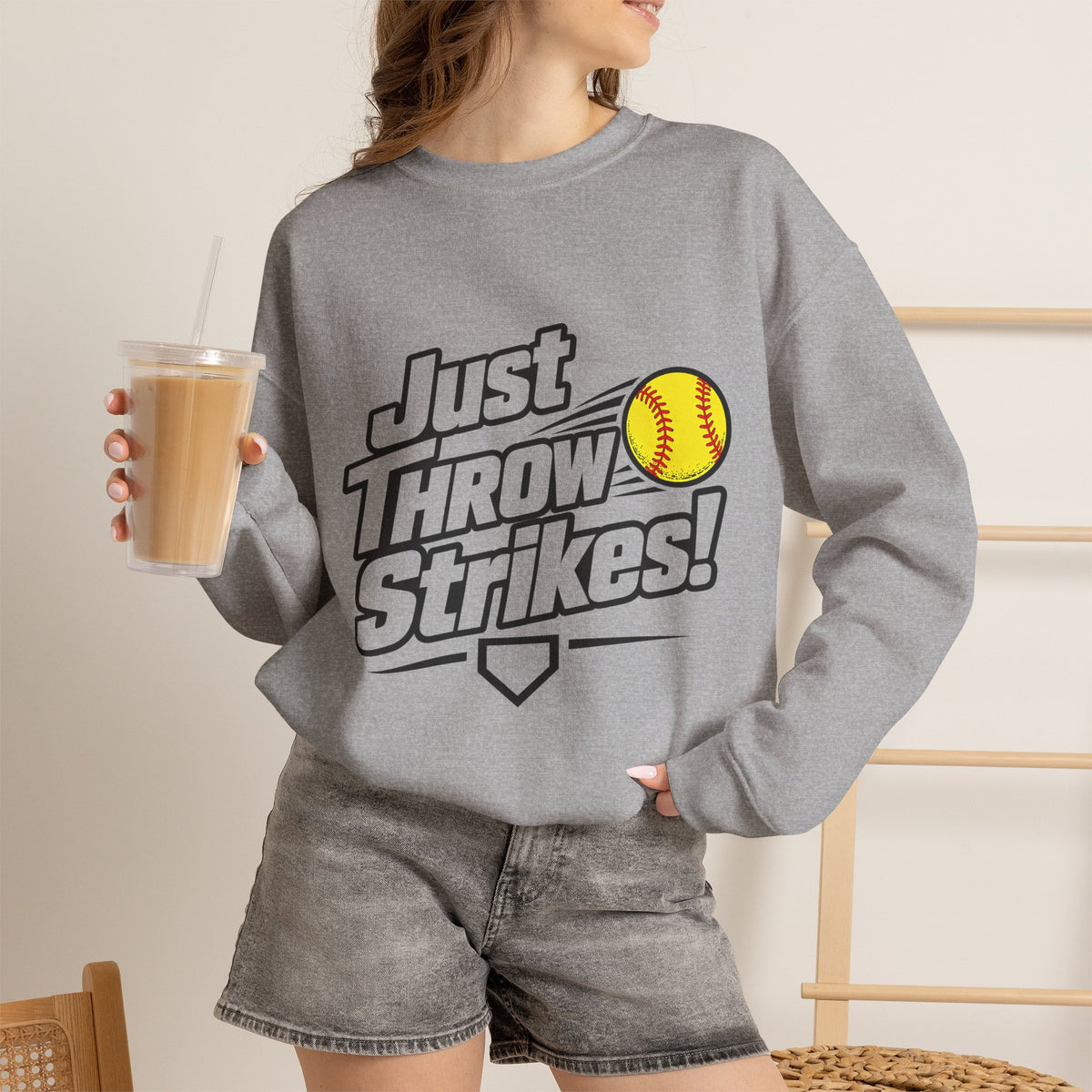 Just Throw Strikes! Softball Crewneck Sweatshirt