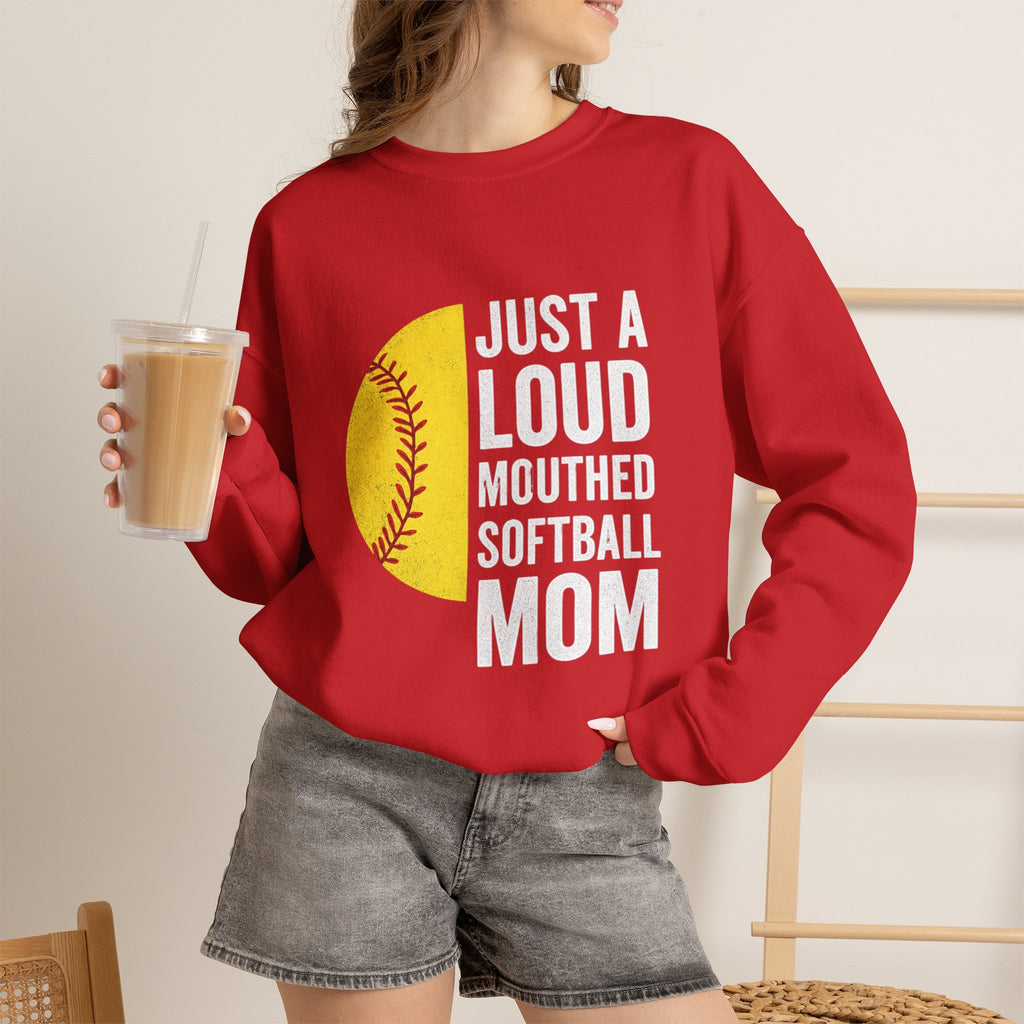 Softball Mom Crewneck Sweatshirt - "Just a Loud-Mouthed Softball Mom"
