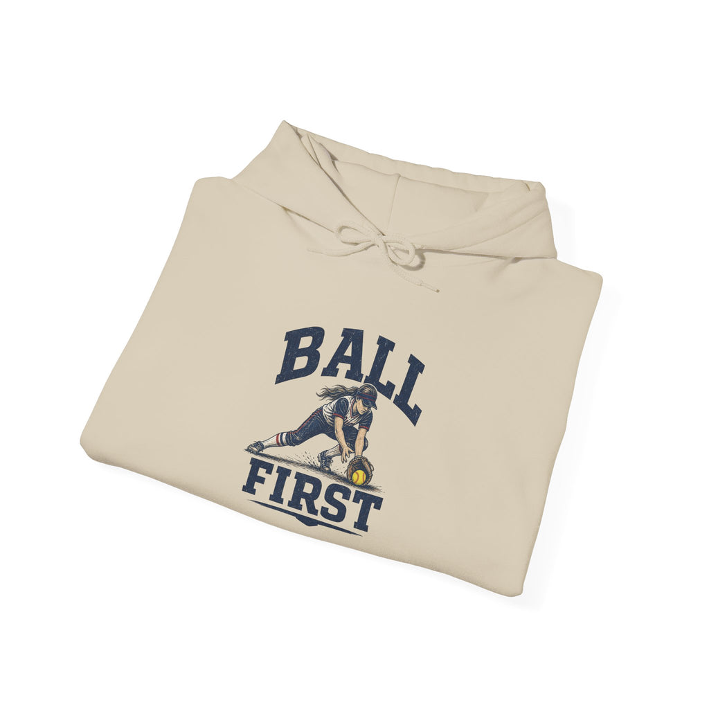 Ball First Hoodie – Vintage Football Player Graphic Sweatshirt
