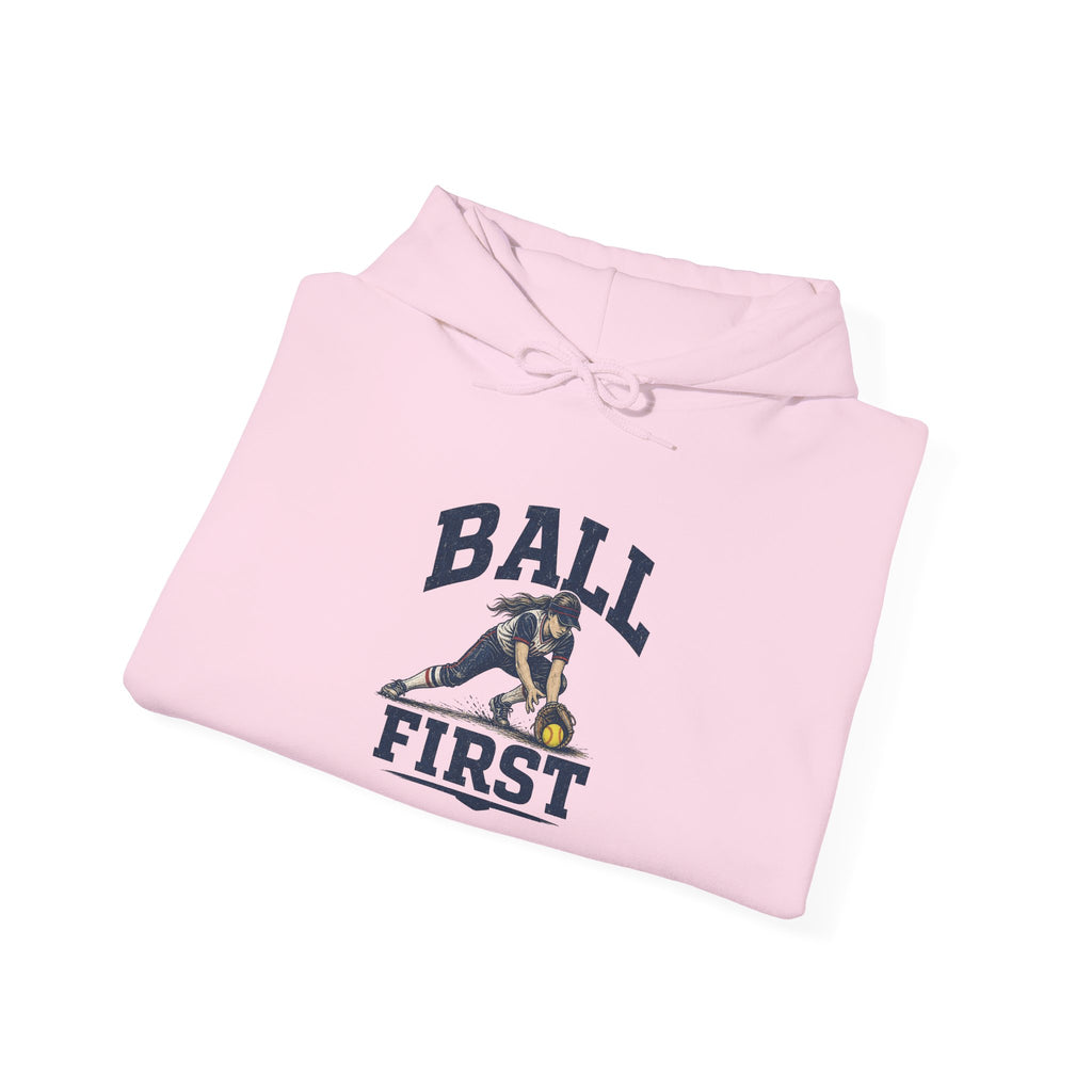 Ball First Hoodie – Vintage Football Player Graphic Sweatshirt