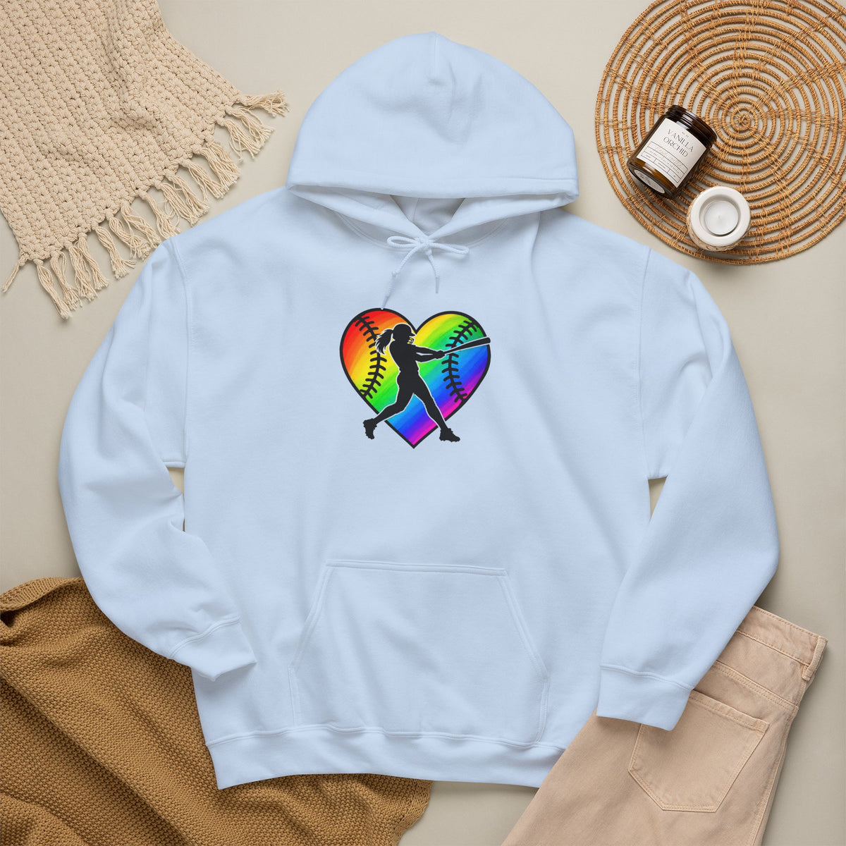 Rainbow Softball Heart Hoodie