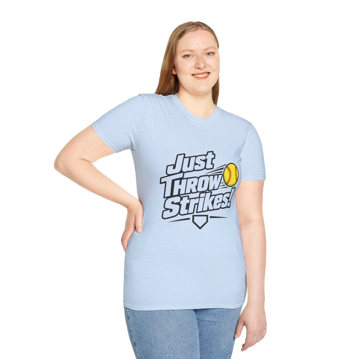 Just Throw Strikes! Softball T-Shirt — Funny Pitching Shirt for Players & Coaches