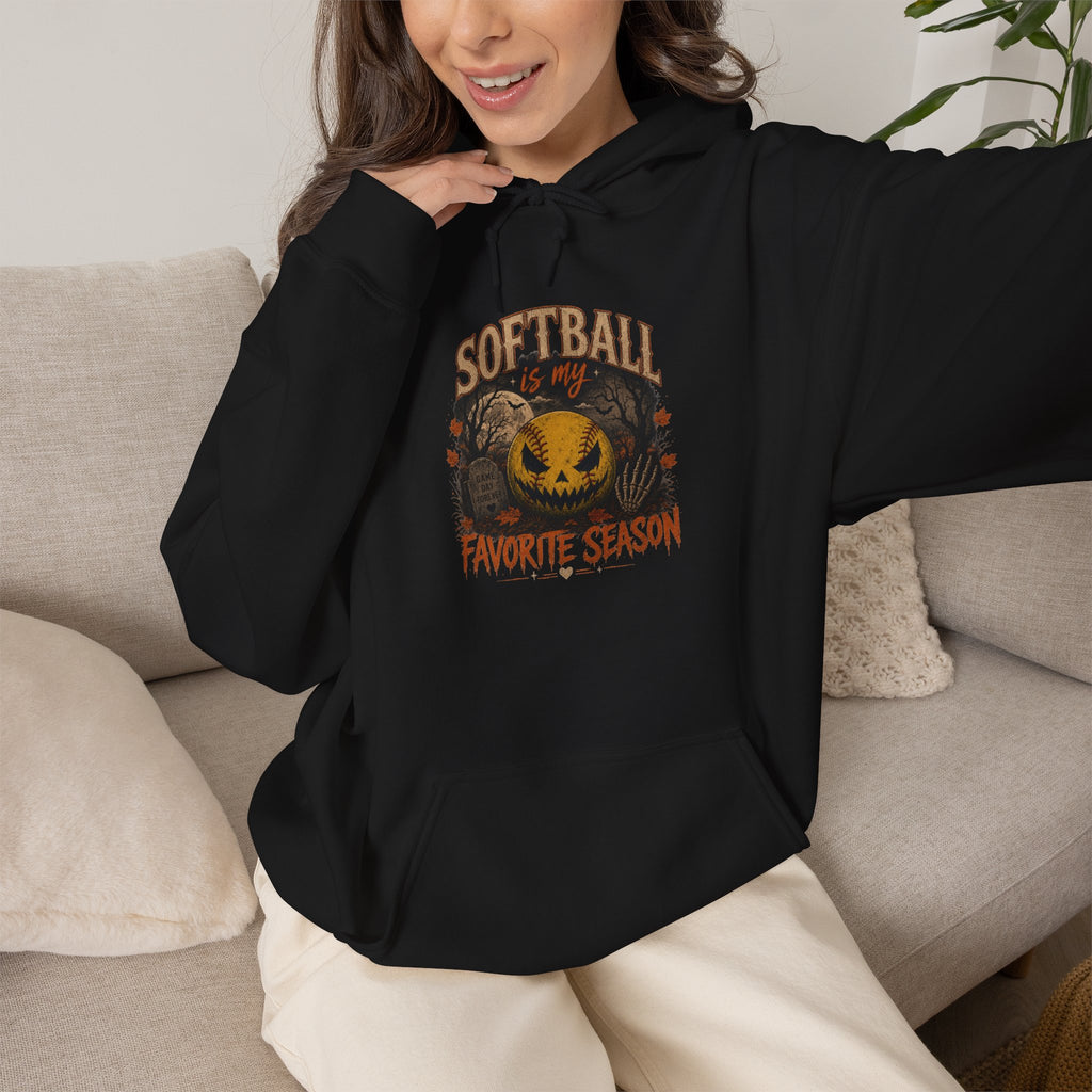 Softball Favorite Season Hoodie — Cute Pumpkin Softball Fall Baseball Mom Gift