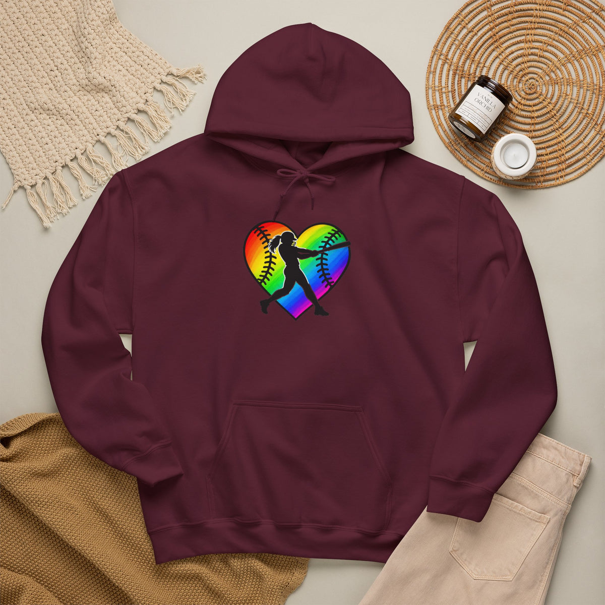 Rainbow Softball Heart Hoodie
