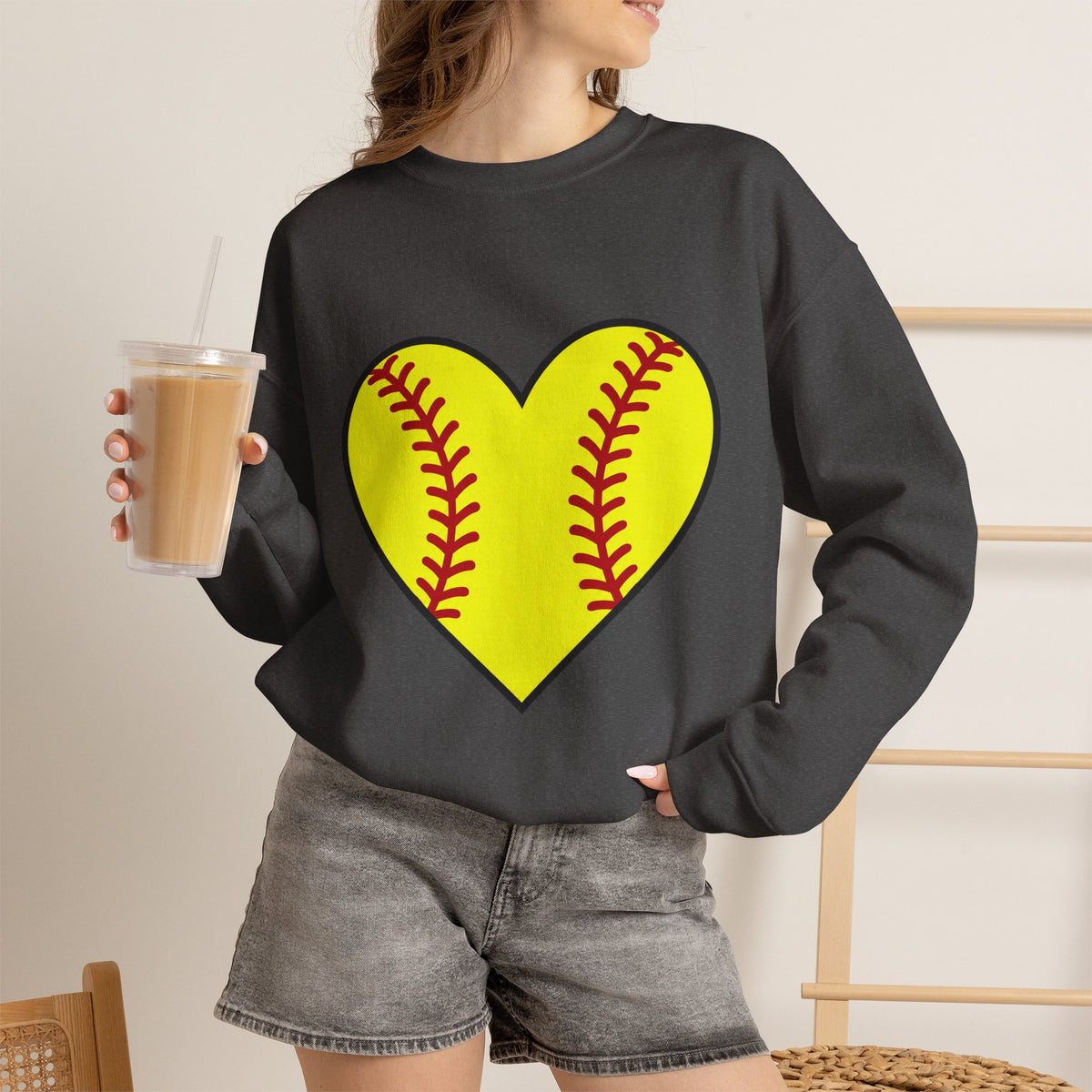 Softball Heart Crewneck Sweatshirt