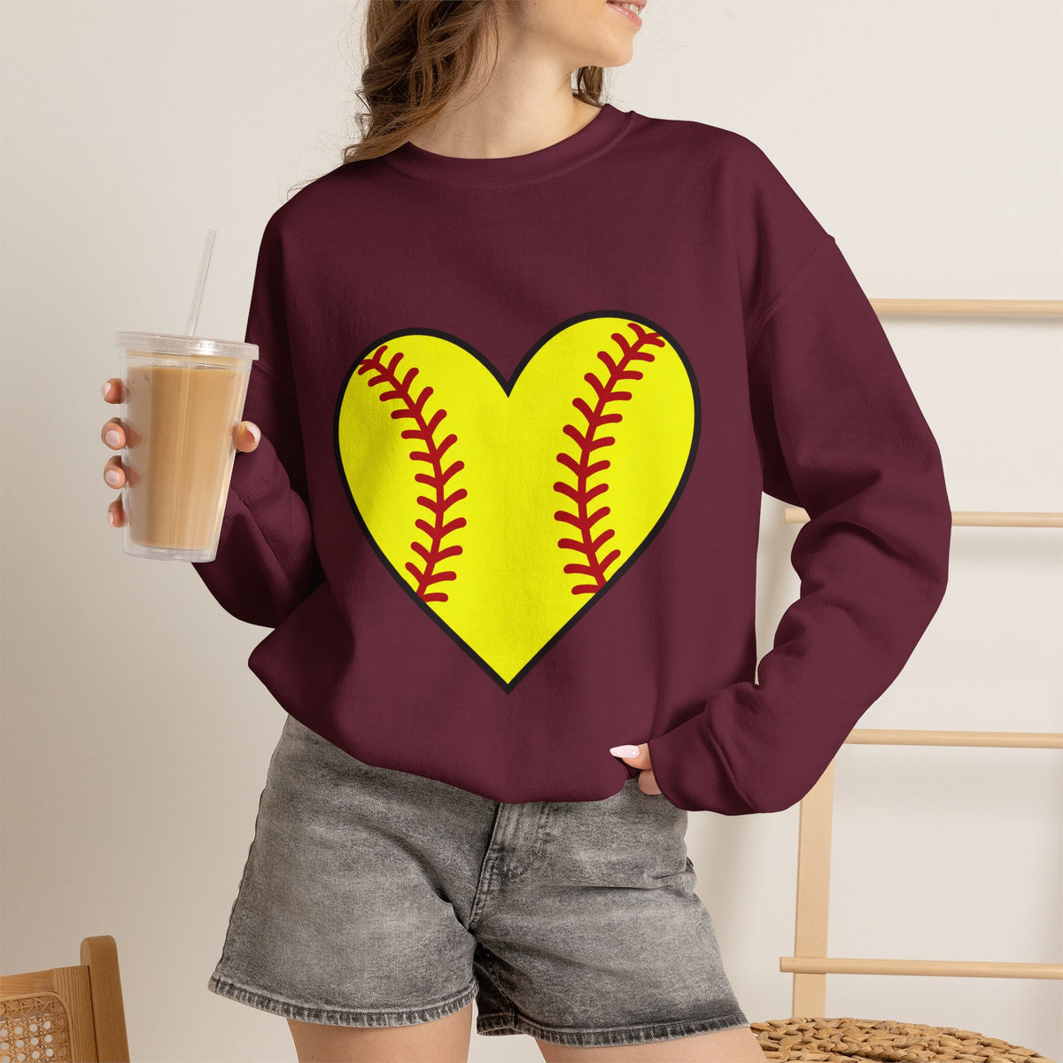 Softball Heart Crewneck Sweatshirt