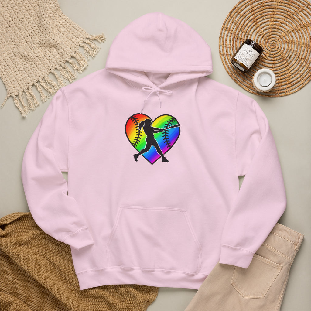 Rainbow Softball Heart Hoodie