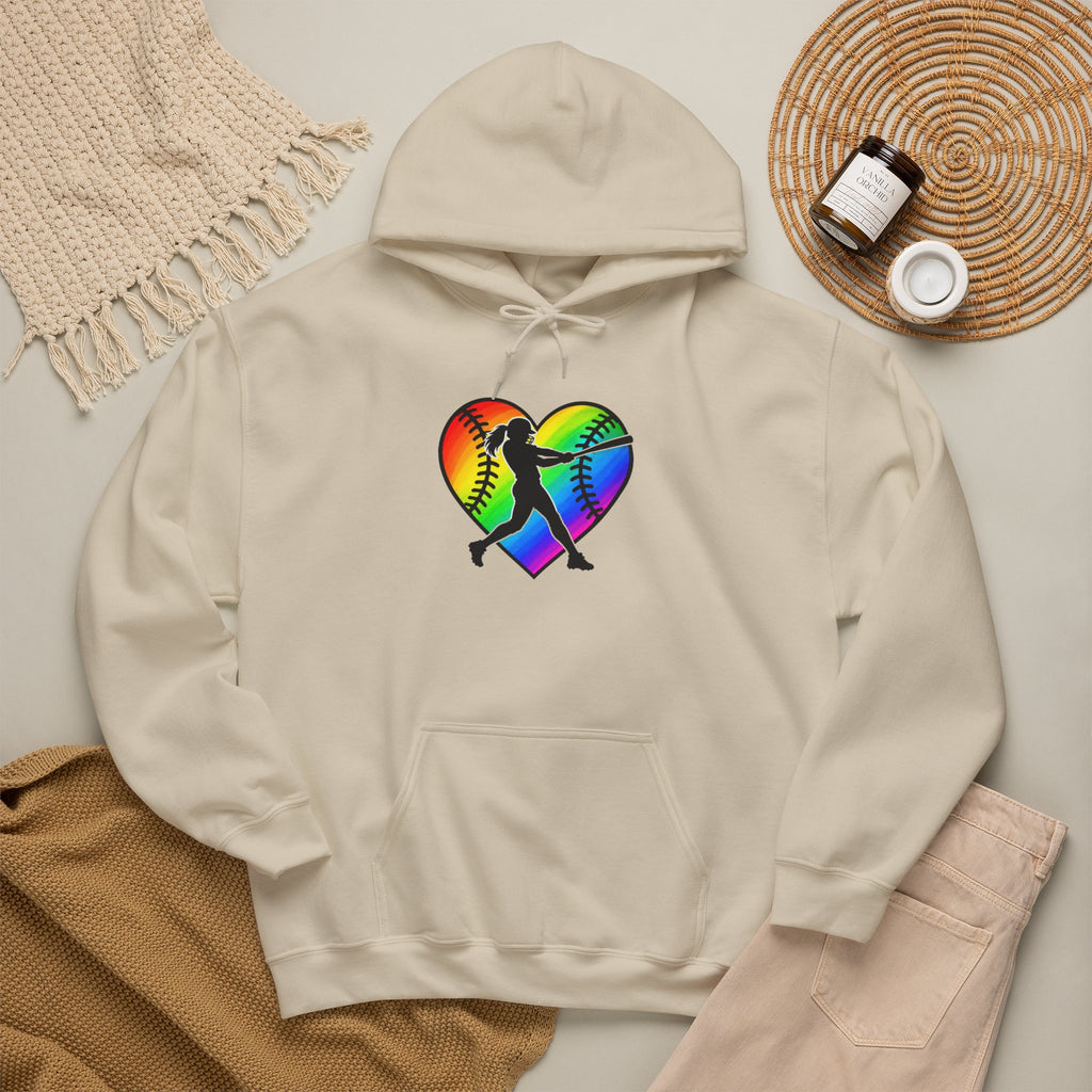 Rainbow Softball Heart Hoodie