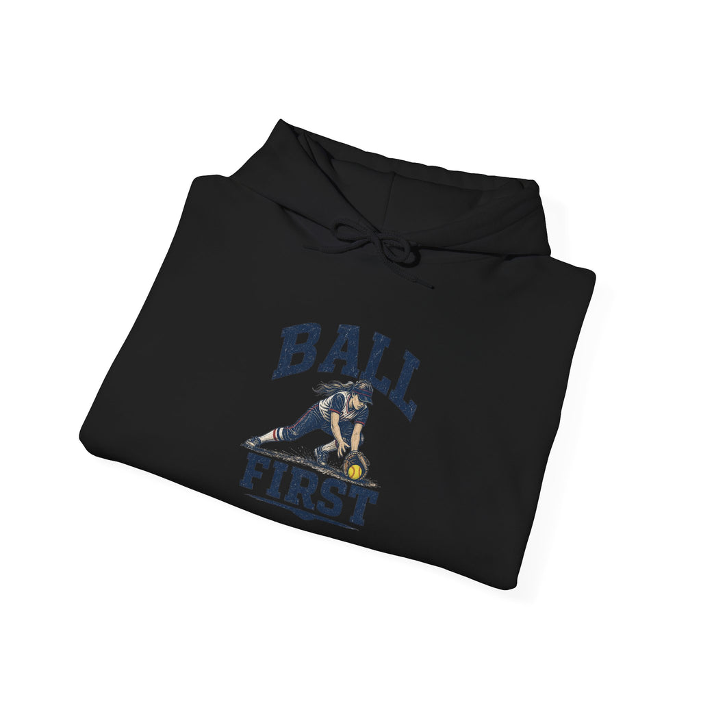 Ball First Hoodie – Vintage Football Player Graphic Sweatshirt