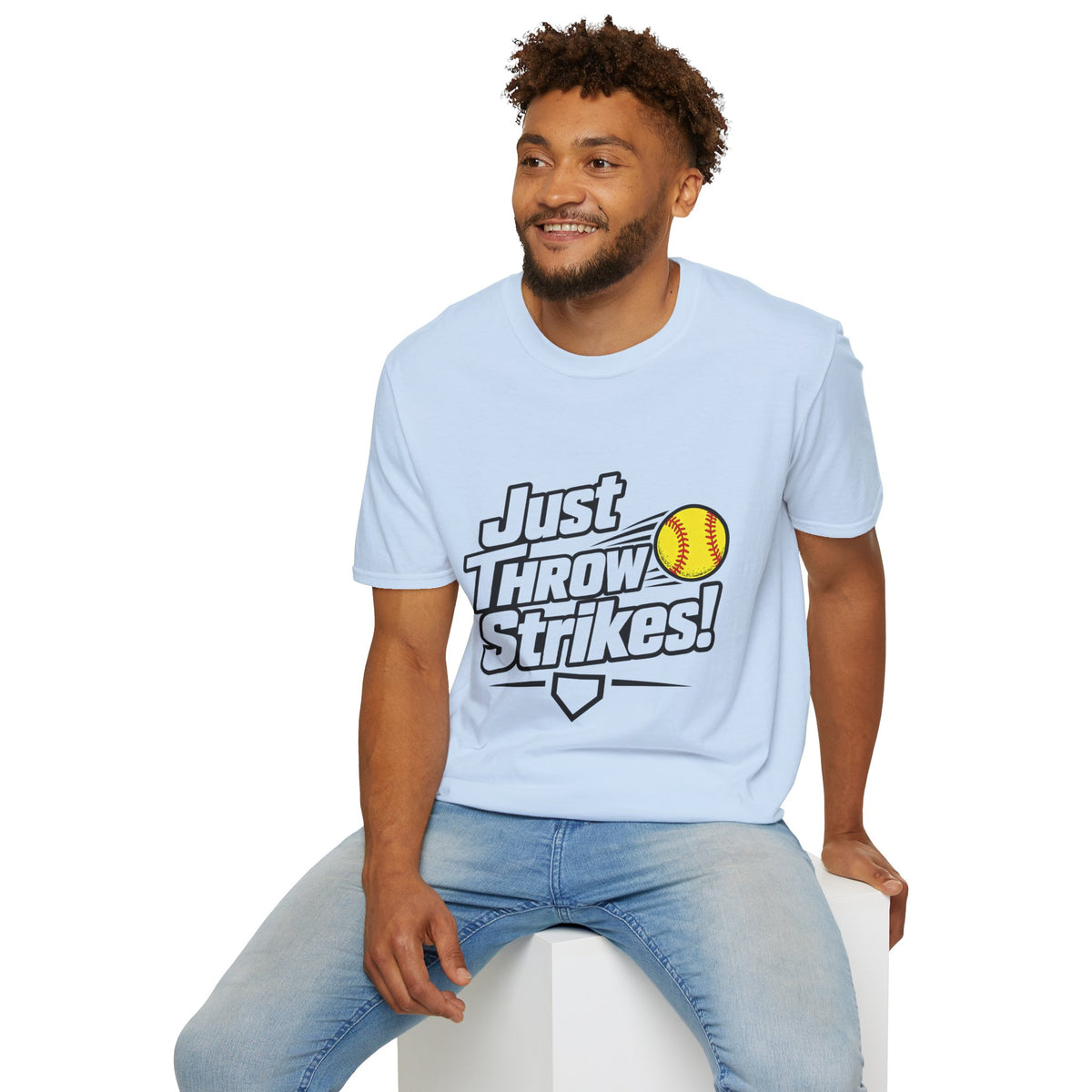 Just Throw Strikes! Softball T-Shirt — Funny Pitching Shirt for Players & Coaches