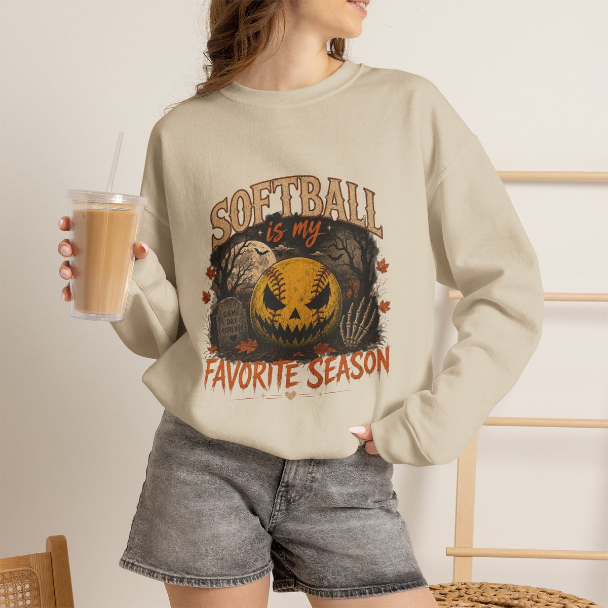 Softball Is My Favorite Season Crewneck Sweatshirt