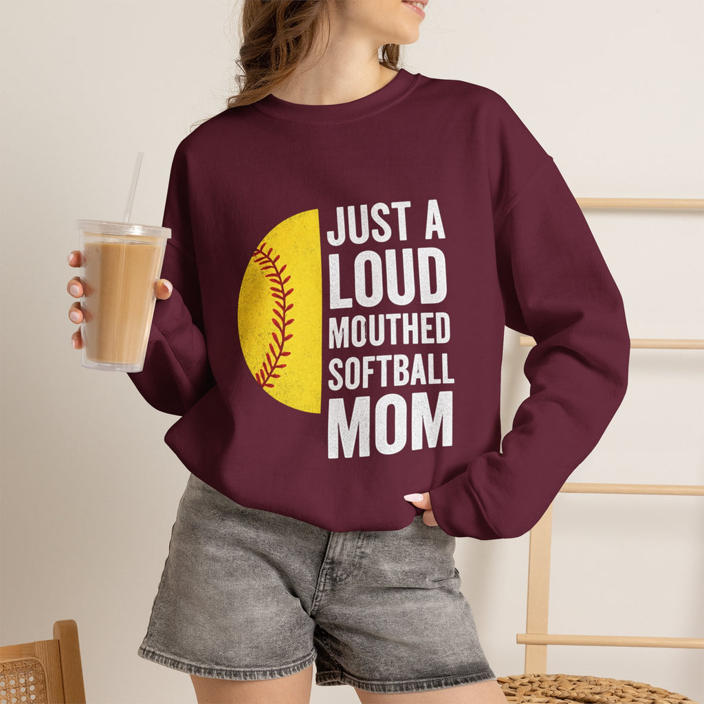 Softball Mom Crewneck Sweatshirt - "Just a Loud-Mouthed Softball Mom"