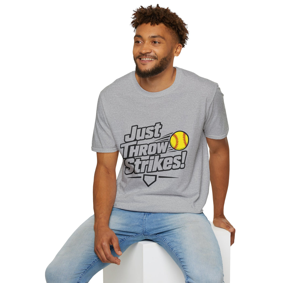 Just Throw Strikes! Softball T-Shirt — Funny Pitching Shirt for Players & Coaches