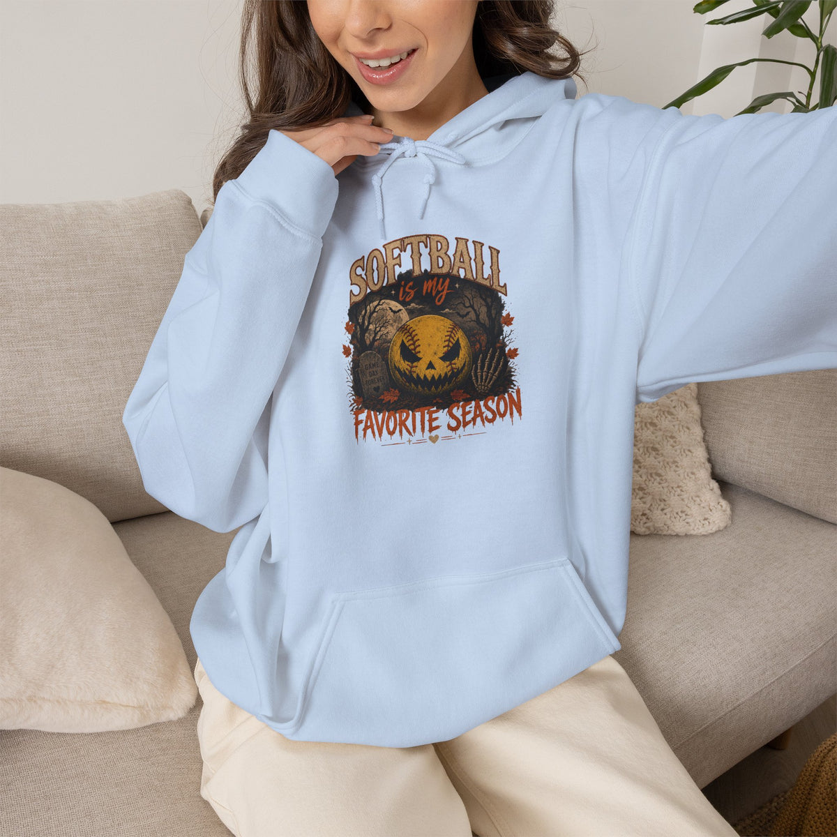 Softball Favorite Season Hoodie — Cute Pumpkin Softball Fall Baseball Mom Gift