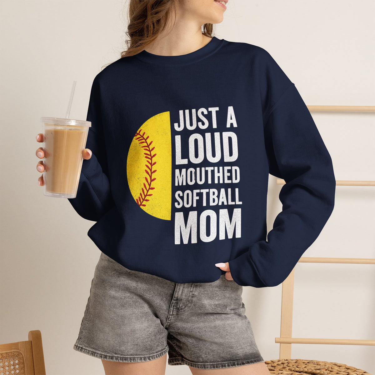Softball Mom Crewneck Sweatshirt - "Just a Loud-Mouthed Softball Mom"