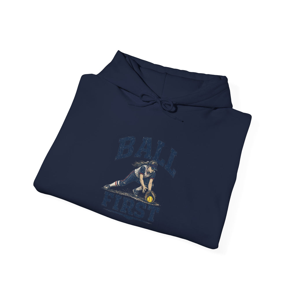 Ball First Hoodie – Vintage Football Player Graphic Sweatshirt