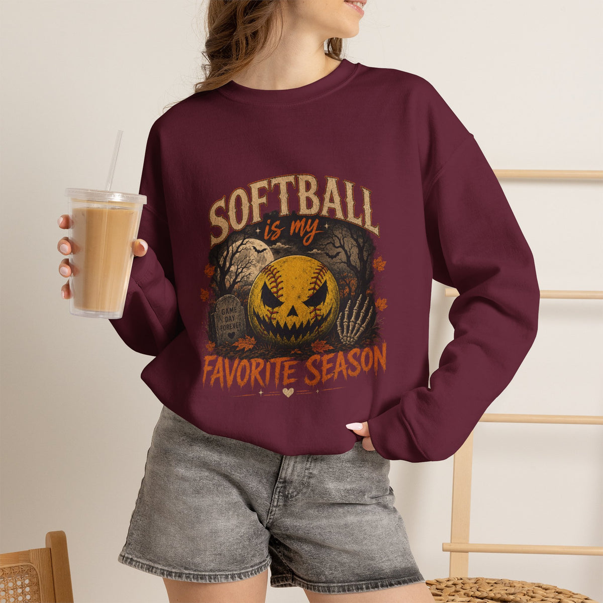 Softball Is My Favorite Season Crewneck Sweatshirt